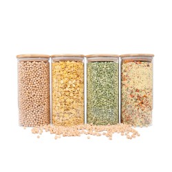 Runde Vorratsgläser mit Bambusdeckel 4er Set 1400ml