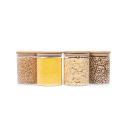 Runde Vorratsgläser mit Bambusdeckel 4er Set 1000ml