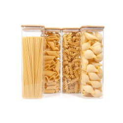 Quadratische Vorratsgläser mit Bambusdeckel 4er Set 2400ml