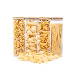 Quadratische Vorratsgläser mit Bambusdeckel 4er Set 2400ml