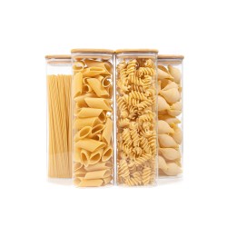Quadratische Vorratsgläser mit Bambusdeckel 4er Set 2400ml