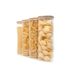 Quadratische Vorratsgläser mit Bambusdeckel 4er Set 2400ml
