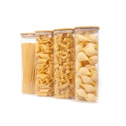 Quadratische Vorratsgläser mit Bambusdeckel 4er Set 2400ml