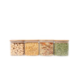 Quadratische Vorratsgläser mit Bambusdeckel 4er Set 800ml