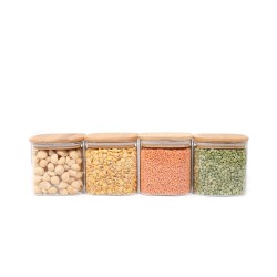 Quadratische Vorratsgläser mit Bambusdeckel 4er Set 800ml
