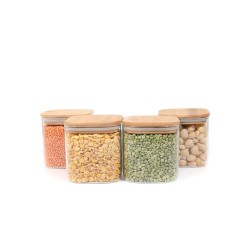 Quadratische Vorratsgläser mit Bambusdeckel 4er Set 800ml