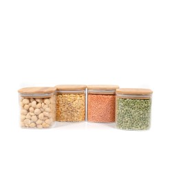 Quadratische Vorratsgläser mit Bambusdeckel 4er Set 800ml