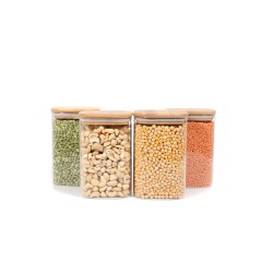 Quadratische Vorratsgläser mit Bambusdeckel 4er Set 1200ml