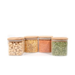 Quadratische Vorratsgläser mit Bambusdeckel 4er Set 800ml