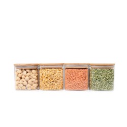 Quadratische Vorratsgläser mit Bambusdeckel 4er Set 800ml