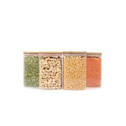 Quadratische Vorratsgläser mit Bambusdeckel 4er Set 1200ml