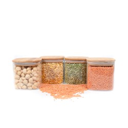 Quadratische Vorratsgläser mit Bambusdeckel 4er Set 800ml