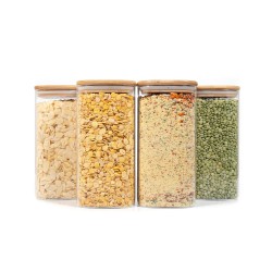 Quadratische Vorratsgläser mit Bambusdeckel 4er Set 1600ml