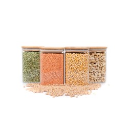 Quadratische Vorratsgläser mit Bambusdeckel 4er Set 1200ml