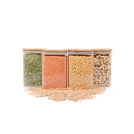 Quadratische Vorratsgläser mit Bambusdeckel 4er Set 1200ml