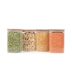 Quadratische Vorratsgläser mit Bambusdeckel 4er Set 1200ml