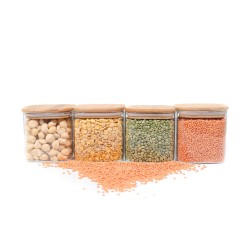 Quadratische Vorratsgläser mit Bambusdeckel 4er Set 800ml