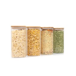 Quadratische Vorratsgläser mit Bambusdeckel 4er Set 1600ml