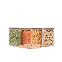 Quadratische Vorratsgläser mit Bambusdeckel 4er Set 1200ml