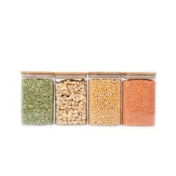 Quadratische Vorratsgläser mit Bambusdeckel 4er Set 1200ml
