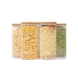 Quadratische Vorratsgläser mit Bambusdeckel 4er Set 1600ml