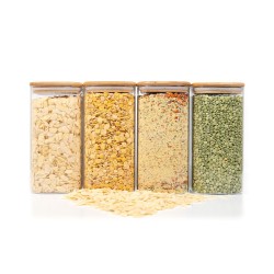 Quadratische Vorratsgläser mit Bambusdeckel 4er Set 1600ml