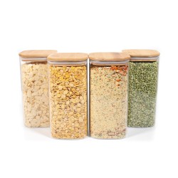 Quadratische Vorratsgläser mit Bambusdeckel 4er Set 1600ml