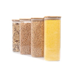 Quadratische Vorratsgläser mit Bambusdeckel 4er Set 2000ml