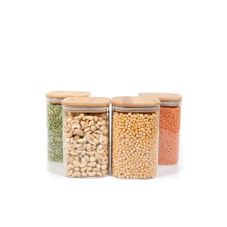 Quadratische Vorratsgläser mit Bambusdeckel 4er Set 1200ml