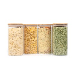 Quadratische Vorratsgläser mit Bambusdeckel 4er Set 1600ml