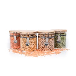 Clipverschluss Vorratsgläser mit Bambusdeckel 4er Set 750ml