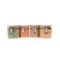 Clipverschluss Vorratsgläser mit Bambusdeckel 4er Set 750ml