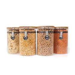 Clipverschluss Vorratsgläser mit Bambusdeckel 4er Set 1000ml