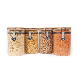 Clipverschluss Vorratsgläser mit Bambusdeckel 4er Set 1000ml