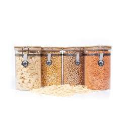 Clipverschluss Vorratsgläser mit Bambusdeckel 4er Set 1000ml