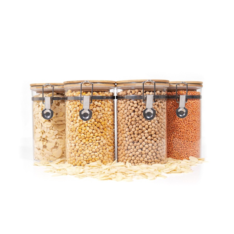 Clipverschluss Vorratsgläser mit Bambusdeckel 4er Set 1000ml