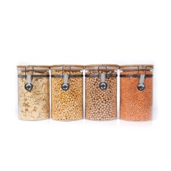 Clipverschluss Vorratsgläser mit Bambusdeckel 4er Set 1000ml