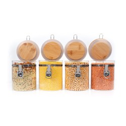 Clipverschluss Vorratsgläser mit Bambusdeckel 4er Set 850ml