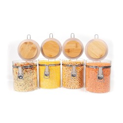 Clipverschluss Vorratsgläser mit Bambusdeckel 4er Set 850ml