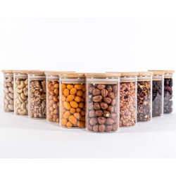 Schmale Vorratsgläser 10 cm hoch Bambusdeckel 10er Set