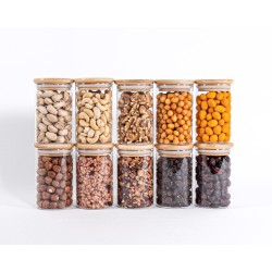 Schmale Vorratsgläser 10 cm hoch Bambusdeckel 10er Set