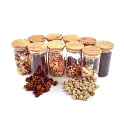 Schmale Gewürzgläser 12 cm hoch Bambusdeckel 10er Set