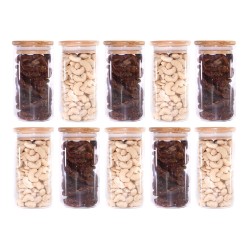 Schmale Gewürzgläser 12 cm hoch Bambusdeckel 10er Set