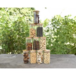 Schmale Gewürzgläser 12 cm hoch Bambusdeckel 10er Set