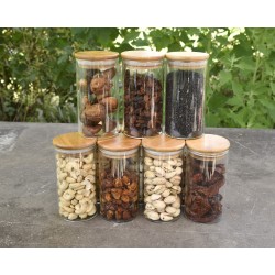 Schmale Gewürzgläser 12 cm hoch Bambusdeckel 10er Set