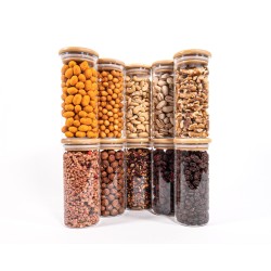 Schmale Gewürzgläser 14 cm hoch Bambusdeckel 10er Set