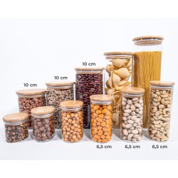 Schmale Gewürzgläser 6 cm hoch Bambusdeckel 10er Set