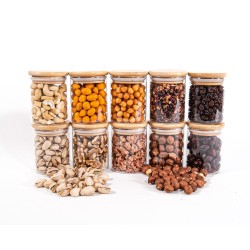 Schmale Gewürzgläser 8 cm hoch Bambusdeckel 10er Set