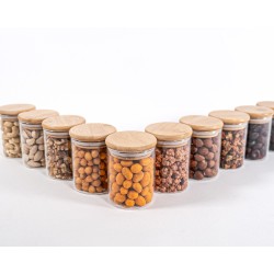 Schmale Gewürzgläser 8 cm hoch Bambusdeckel 10er Set