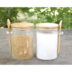 Vorratsgläser mit Bambusdeckel und Löffel 2er Set